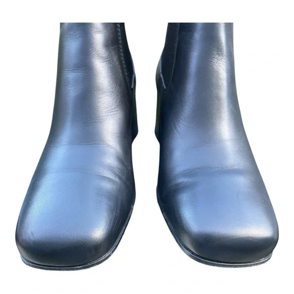 Gianvito Rossi Square-Toe Chelsea Booties Black Leather Block Heel Sz 36